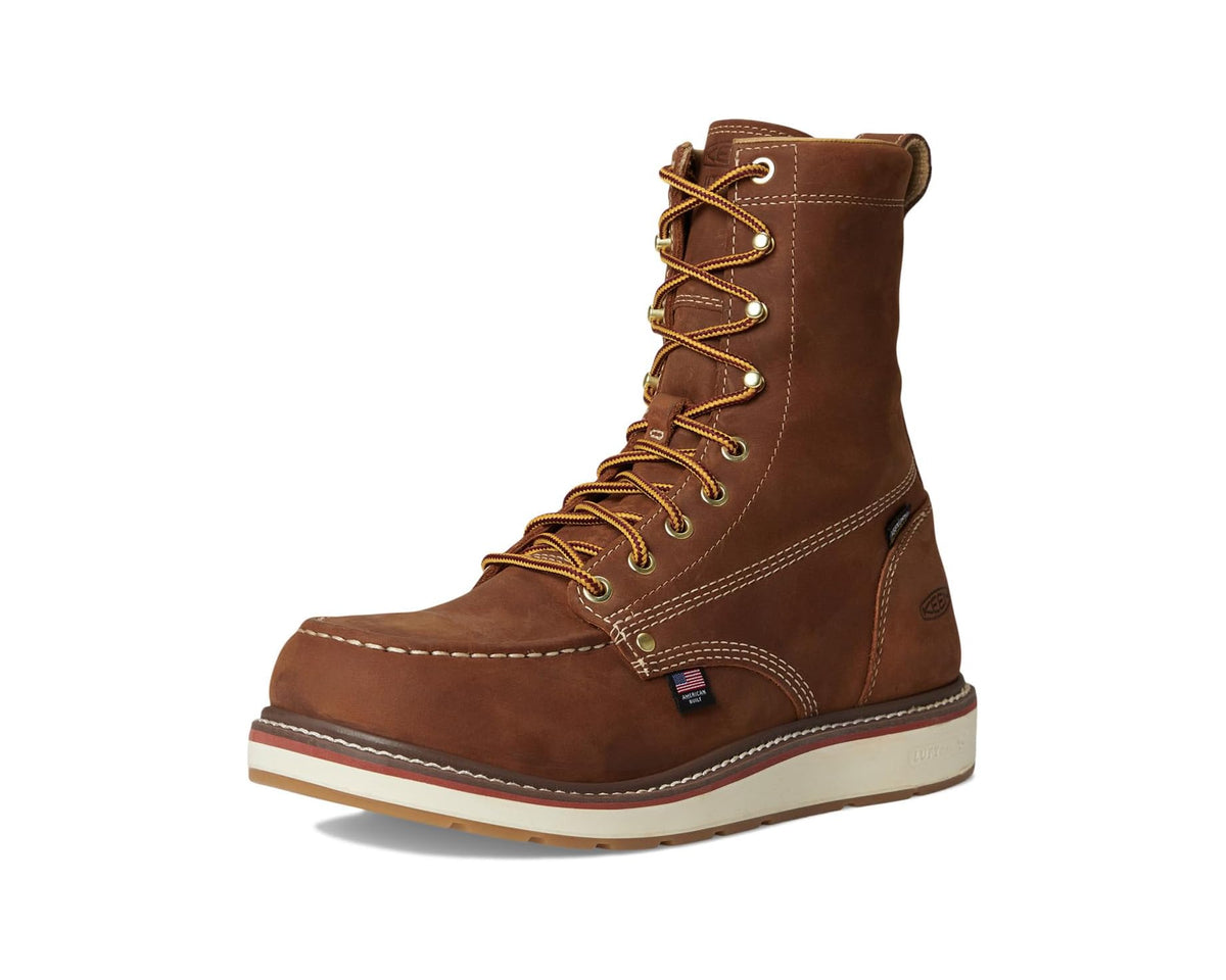Men's KEEN Utility Liberty 8 Waterproof Boot (Soft Toe) Leather Brown/Birch