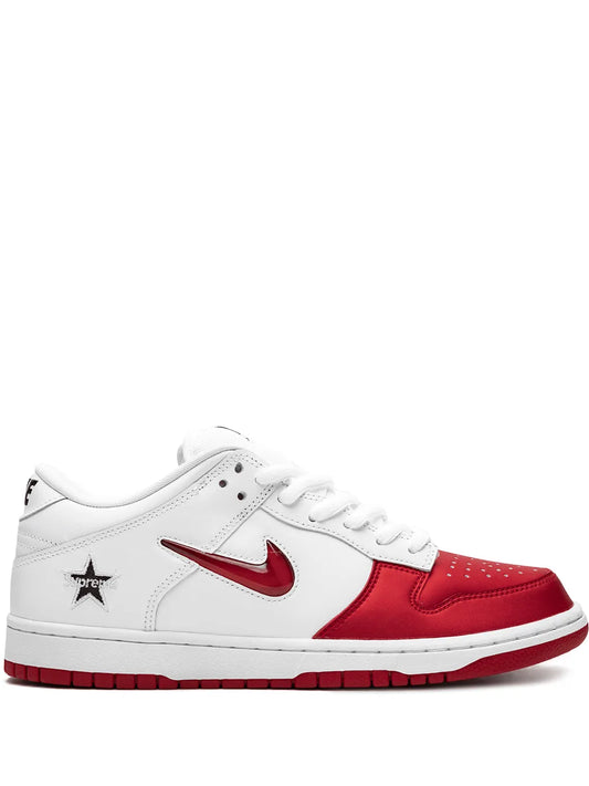 Nike X Supreme Sb Dunk Low Jewel Swoosh Red/White Sneakers