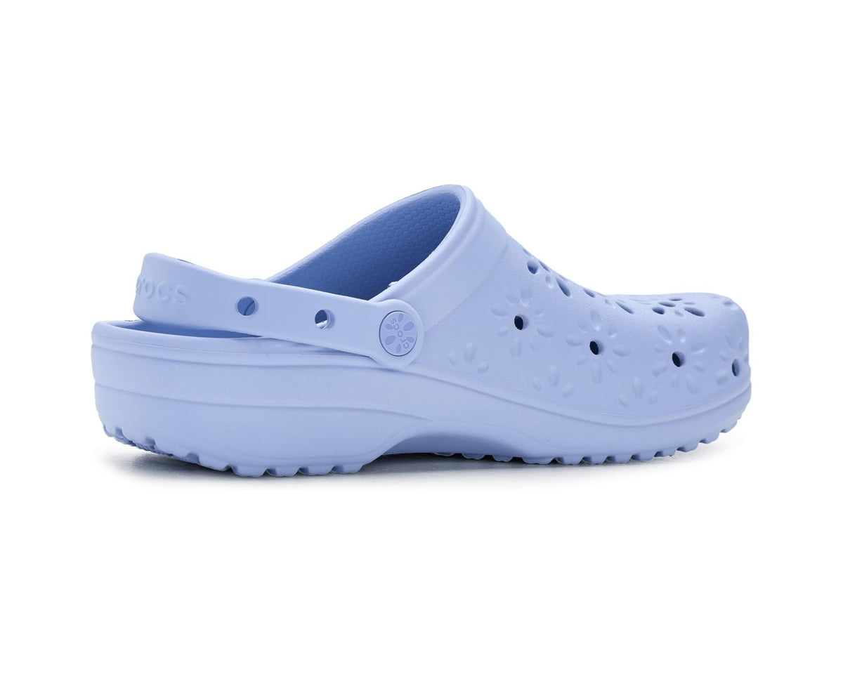 Unisex Crocs Classic Clogs with Floral Cut Out Design Blue Haze