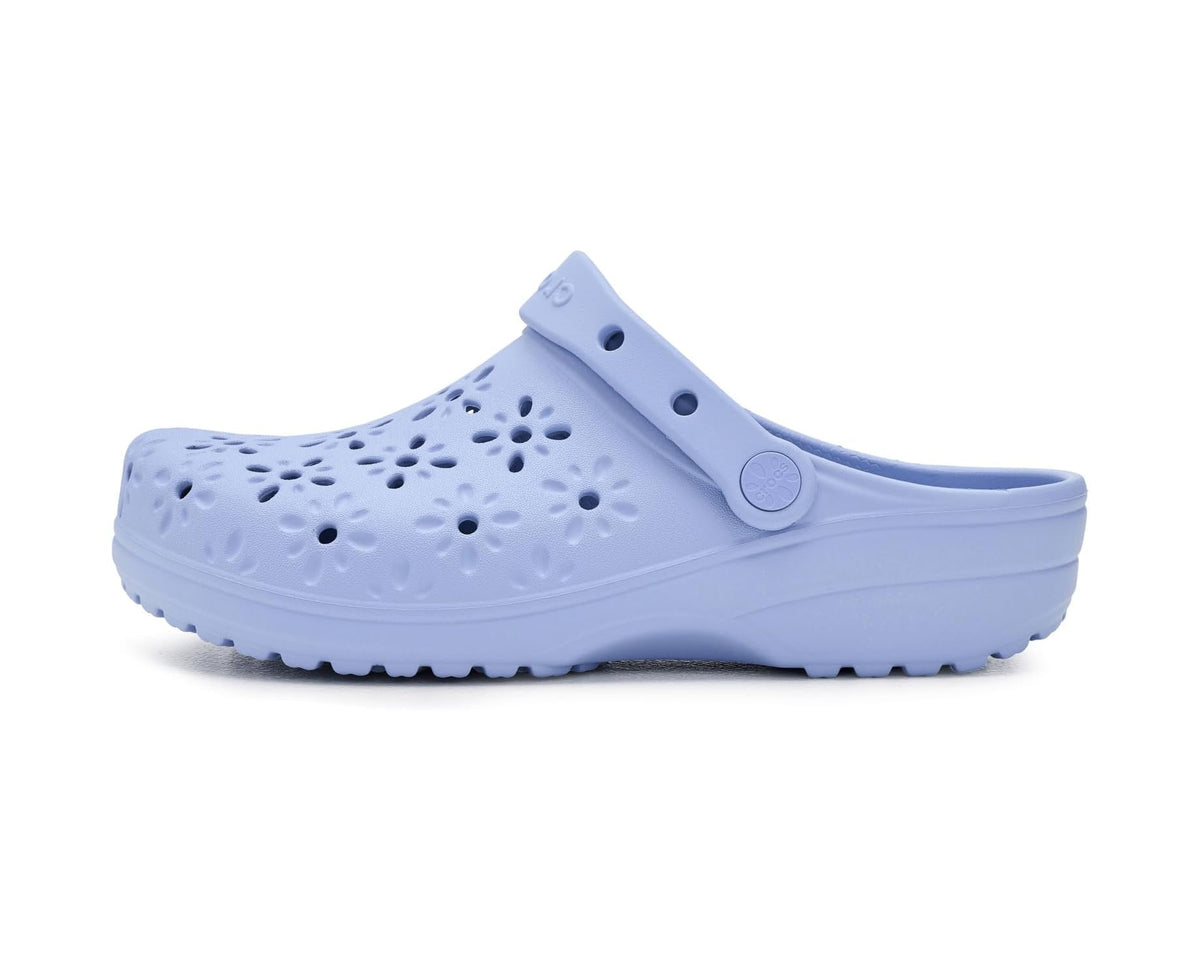 Unisex Crocs Classic Clogs with Floral Cut Out Design Blue Haze