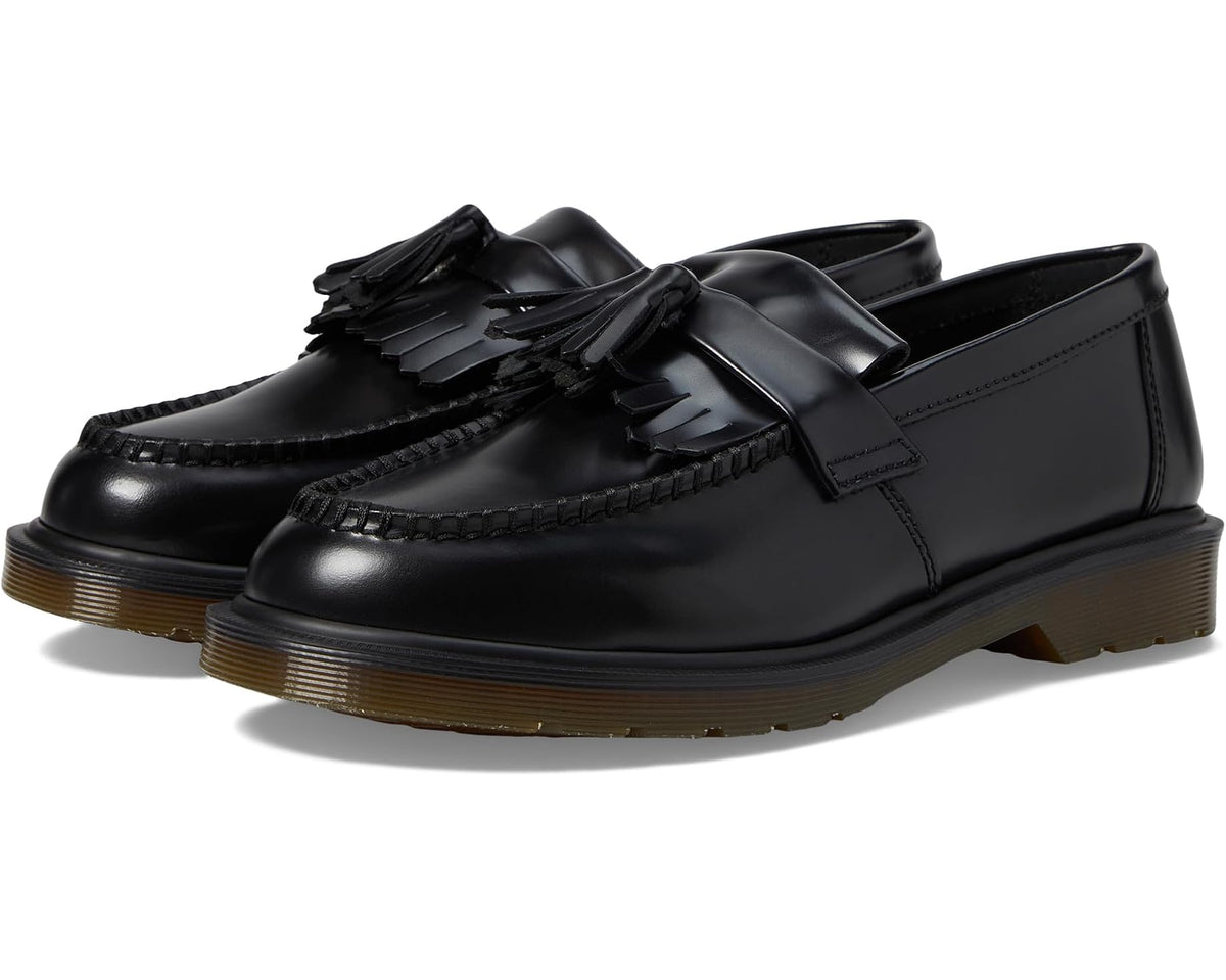 Unisex Dr. Martens Adrian Smooth Leather Tassel Loafers Black Polished Smooth