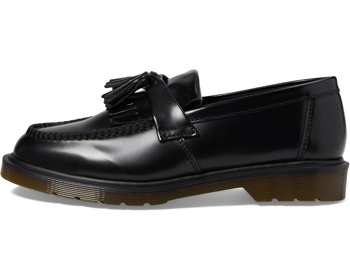 Unisex Dr. Martens Adrian Smooth Leather Tassel Loafers Black Polished Smooth