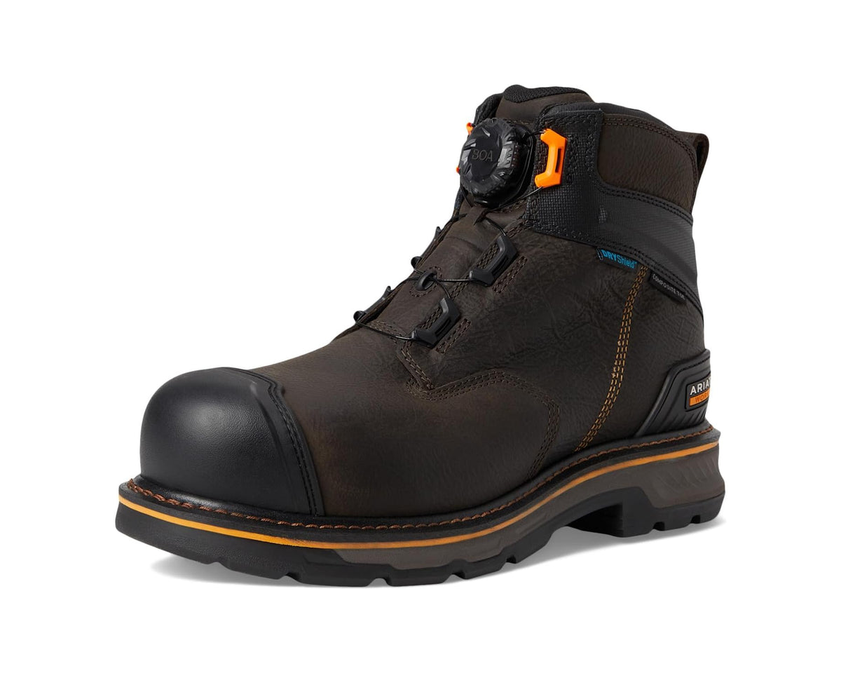 Men's Ariat Stump Jumper 6 BOA Waterproof Composite Toe Work Boots Iron Coffee