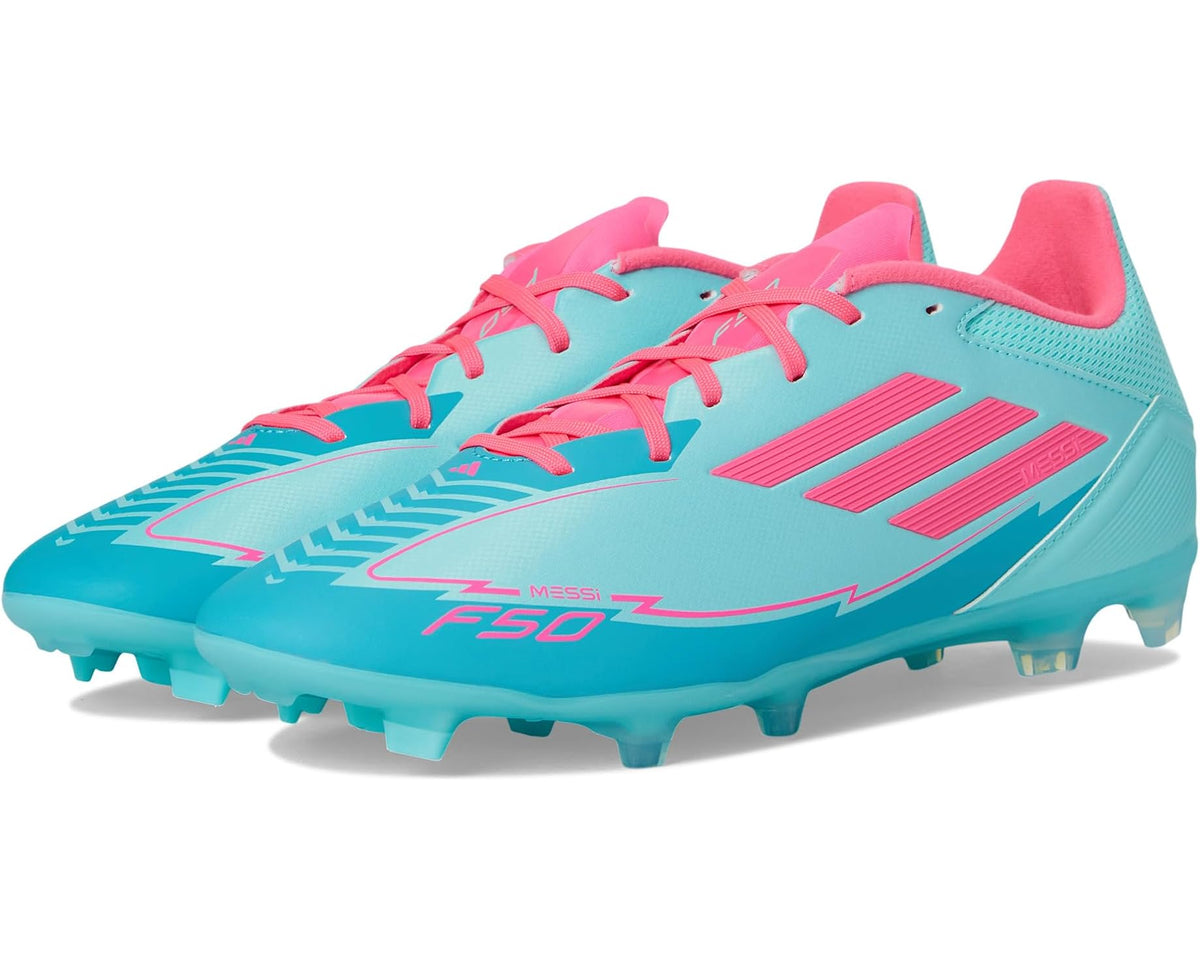 Unisex adidas F50 League Messi Firm Ground/Multi Ground Soccer Cleats Flash Aqua/Lucid Pink/Lucid Cyan