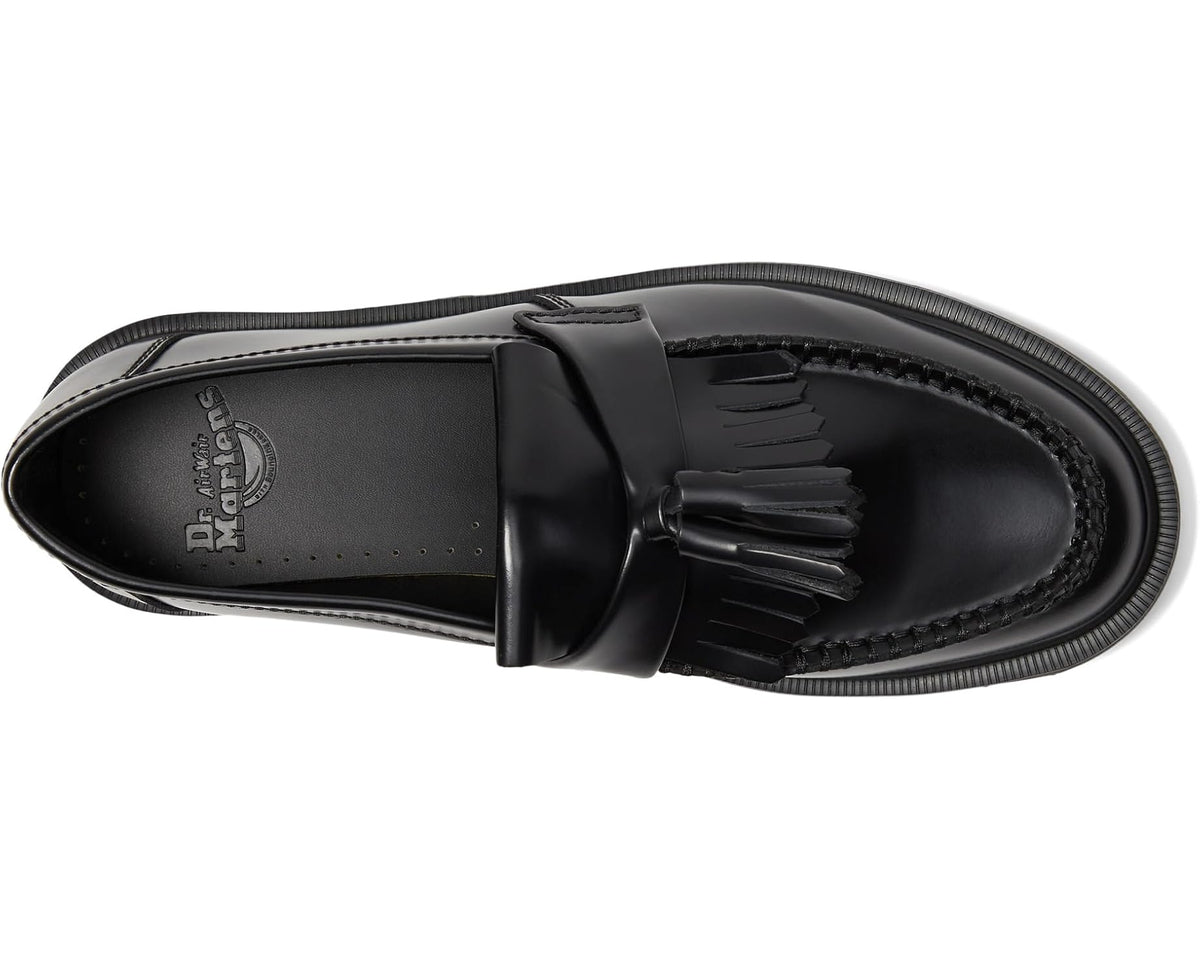 Unisex Dr. Martens Adrian Smooth Leather Tassel Loafers Black Polished Smooth