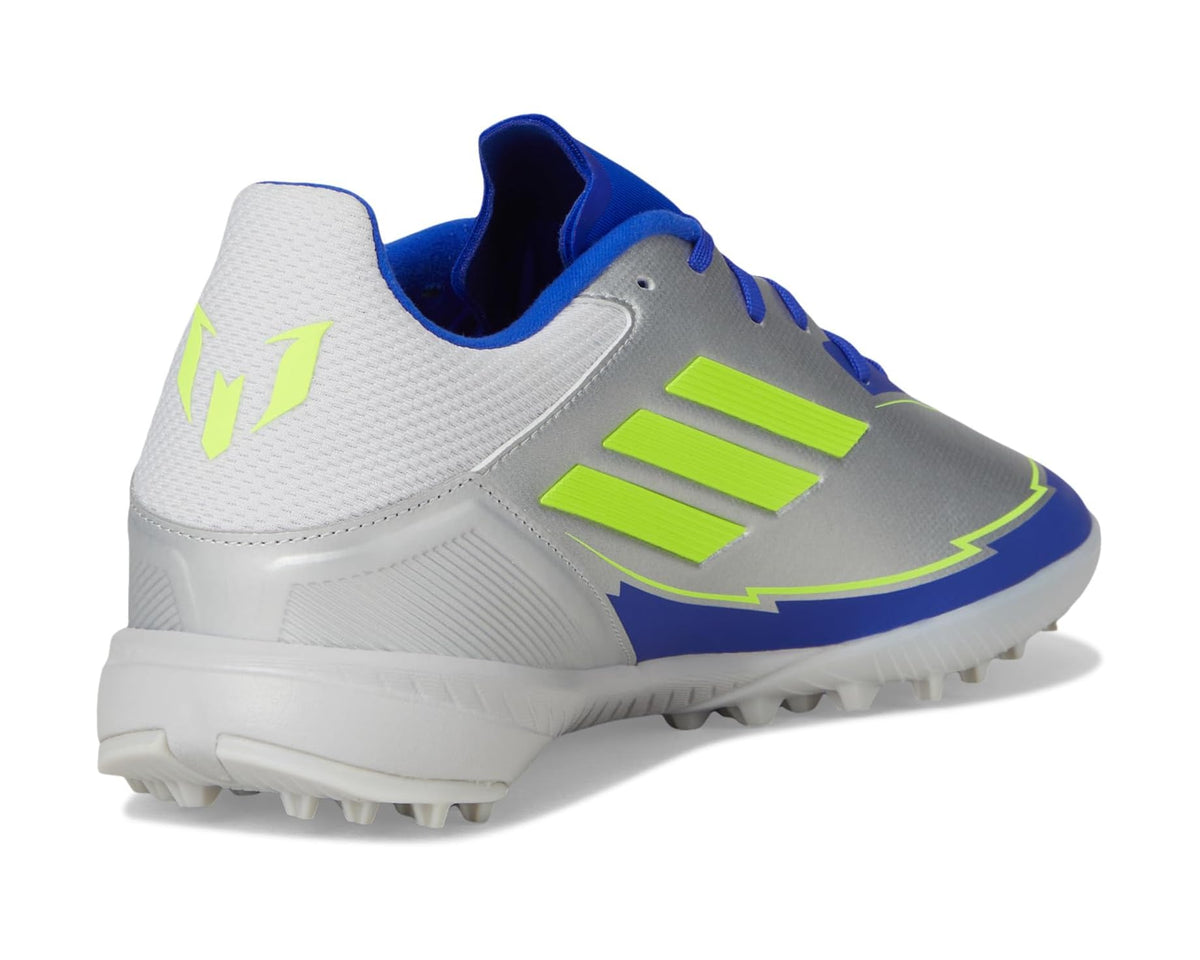 Unisex adidas F50 League Messi Turf Soccer Cleats Silver Metallic/Solar Yellow/Lucid Blue