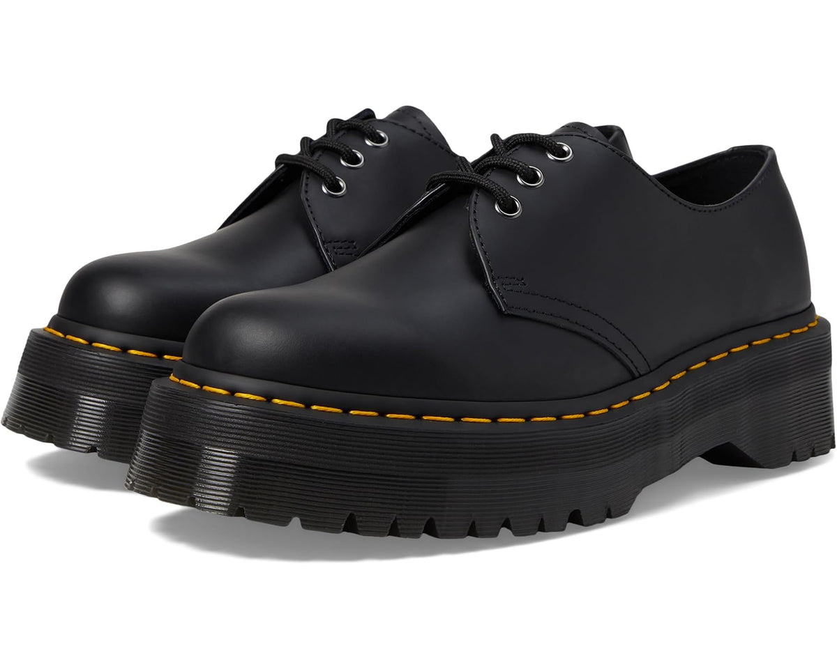 Unisex Dr. Martens 1461 Quad Smooth Leather Platform Shoes Black Polished Smooth