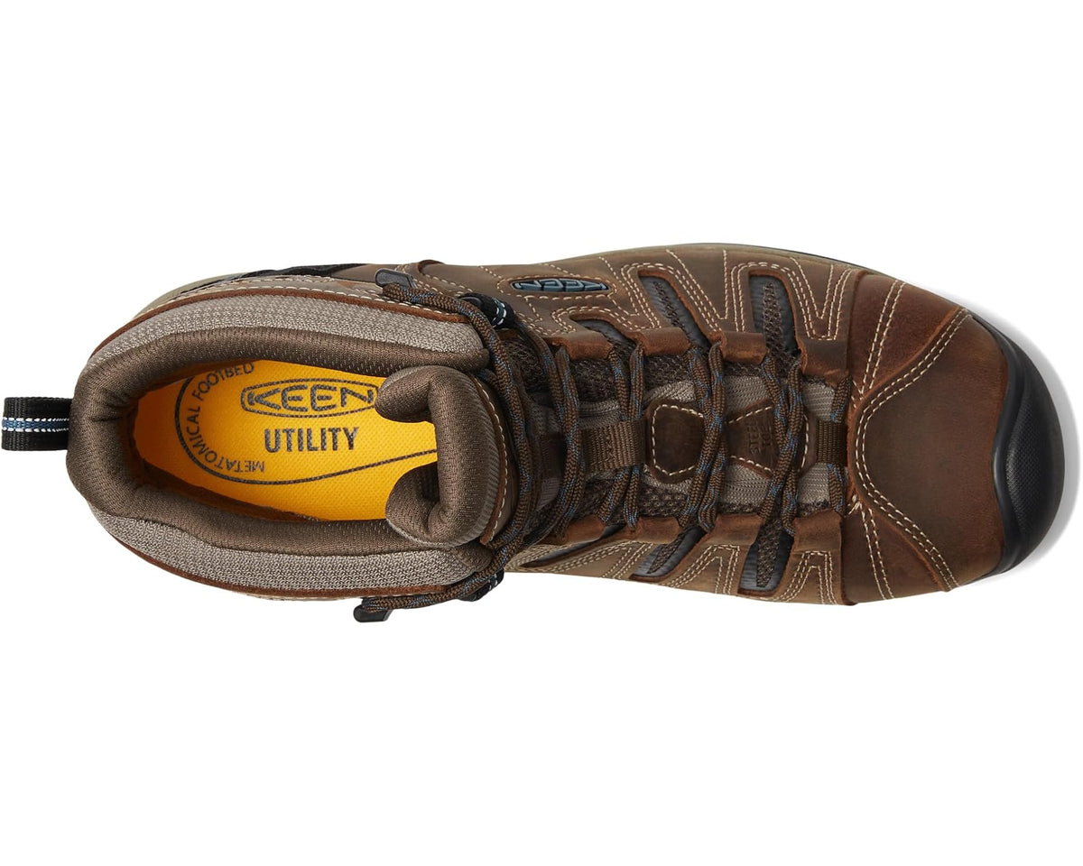 Men's KEEN Utility Flint II Mid Waterproof (Steel Toe) Cascade Brown/Orion Blue