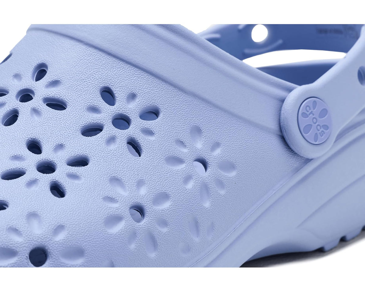 Unisex Crocs Classic Clogs with Floral Cut Out Design Blue Haze