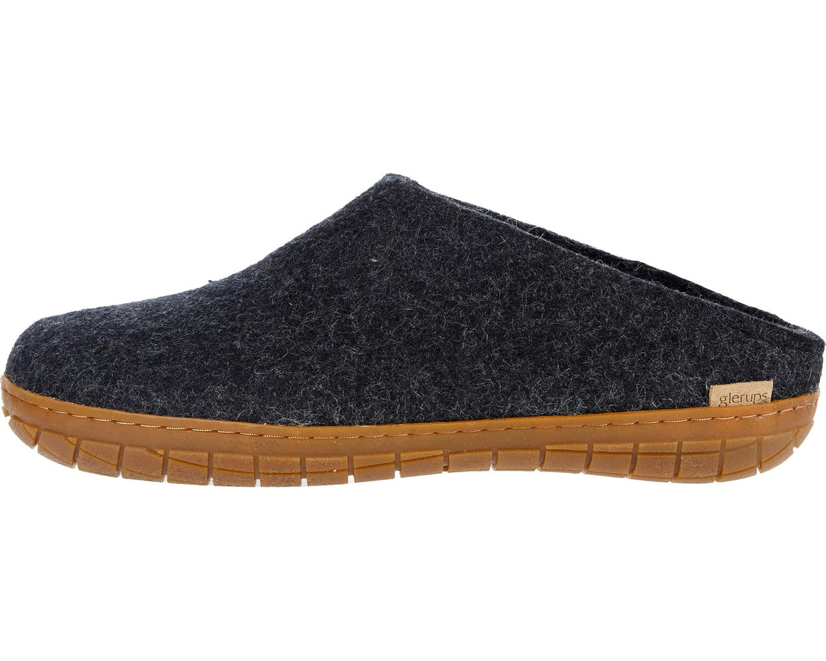 Unisex Glerups Wool Slip-On Rubber Outsole Charcoal/Honey Rubber